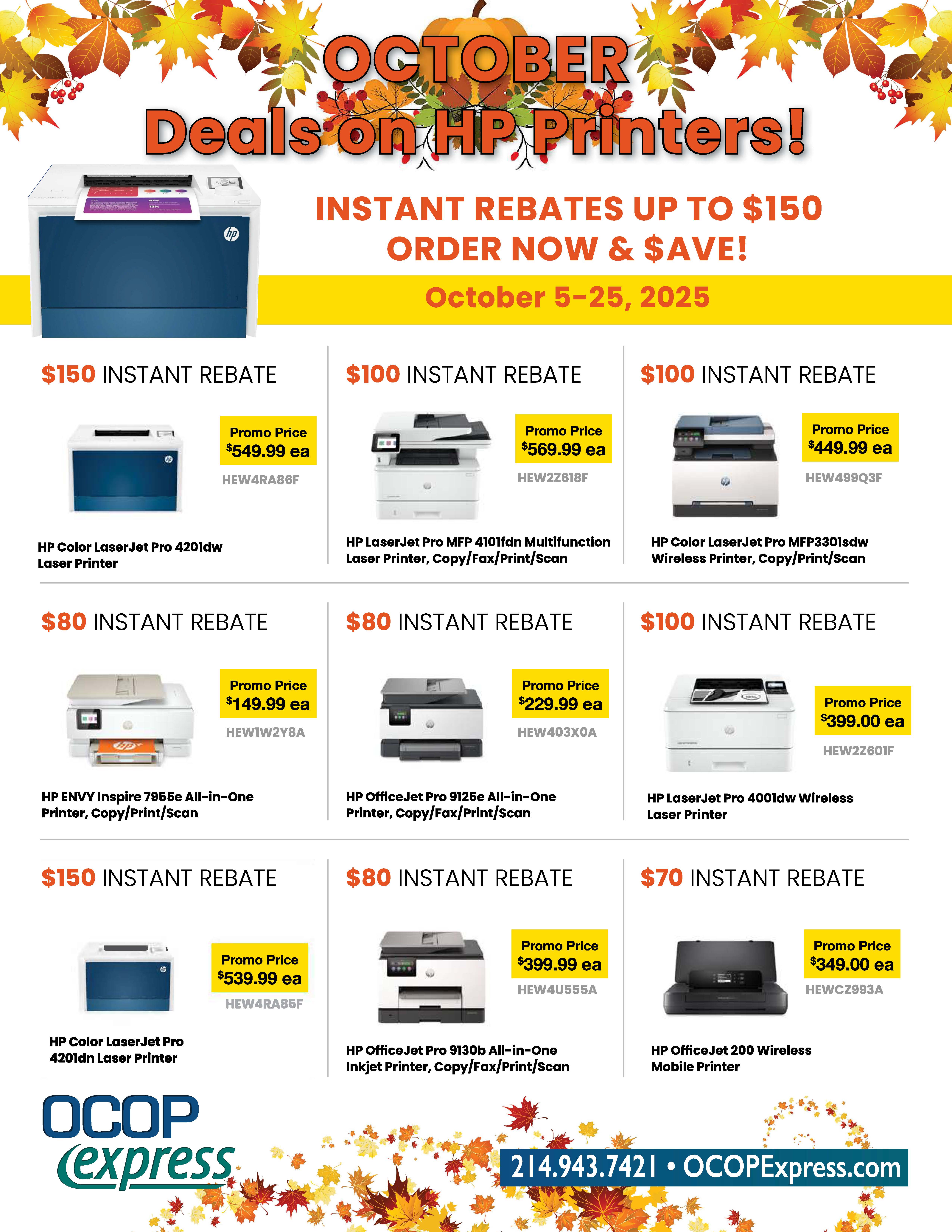 HP OCTOBER PRINTER REBATES
